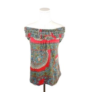 Meadow Rue Anthropologie Boho Paisley Off Shoulder Top XS 100% Cotton
